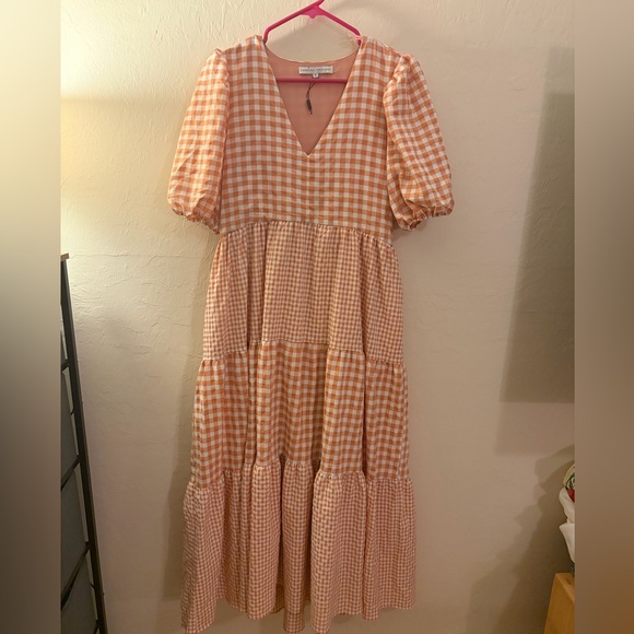 English Factory Dresses & Skirts - English Factory Peach Gingham Tiered Maxi Dress